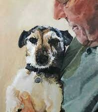 8" x 10" Oil on canvas SOLD "Man and his dog" Original oil painting by Sharon Bignell